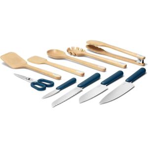 Caraway Kitchen Knife Set & Wooden Utensil Set – Made With Premium German Steel Blades & FSC-Certified Birch Wood – Non-Toxic Materials – Cream(Navy)