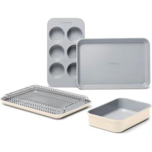 Caraway Mini Bakeware Set – Naturally Non-Stick, Non-Toxic Ceramic Coating – Compact Baking Pans Set for Small Kitchens & Ovens – Includes Baking Sheets, Muffin Pan, Cooling Rack & Storage – Gray(Cream)