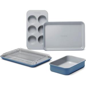 Caraway Mini Bakeware Set – Naturally Non-Stick, Non-Toxic Ceramic Coating – Compact Baking Pans Set for Small Kitchens & Ovens – Includes Baking Sheets, Muffin Pan, Cooling Rack & Storage – Gray(Slate)