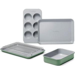 Caraway Mini Bakeware Set – Naturally Non-Stick, Non-Toxic Ceramic Coating – Compact Baking Pans Set for Small Kitchens & Ovens – Includes Baking Sheets, Muffin Pan, Cooling Rack & Storage – Gray(Sage)