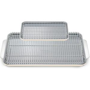 Caraway Non-Stick Ceramic Baking Sheet & Cooling Rack Bundle – Ceramic Coated – Non-Toxic, PTFE & PFOA Free – Large (18″x13″), Small (9”x13”), & Cooling Racks – Cream