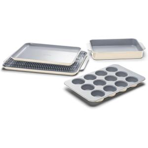 Caraway Nonstick Ceramic Bakeware Set (11 Pieces) – Baking Sheets, Assorted Baking Pans, Cooling Rack, & Storage – Aluminized Steel Body – Non Toxic, PTFE & PFOA Free – Slate(Cream)
