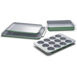 Caraway Nonstick Ceramic Bakeware Set (11 Pieces) – Baking Sheets, Assorted Baking Pans, Cooling Rack, & Storage – Aluminized Steel Body – Non Toxic, PTFE & PFOA Free – Slate(Sage)