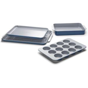 Caraway Nonstick Ceramic Bakeware Set (11 Pieces) – Baking Sheets, Assorted Baking Pans, Cooling Rack, & Storage – Aluminized Steel Body – Non Toxic, PTFE & PFOA Free – Slate(Navy)
