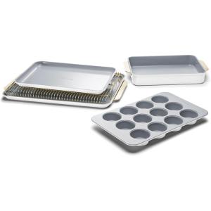 Caraway Nonstick Ceramic Bakeware Set (11 Pieces) – Baking Sheets, Assorted Baking Pans, Cooling Rack, & Storage – Aluminized Steel Body – Non Toxic, PTFE & PFOA Free – Slate(White)