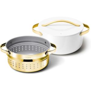 Caraway Nonstick Ceramic Dutch Oven Pot with Lid & Steamer (6.5 qt, 10.5″) – Non Toxic, PTFE & PFOA Free – Oven Safe & Compatible with All Stovetops (Gas, Electric & Induction) – Black(White)
