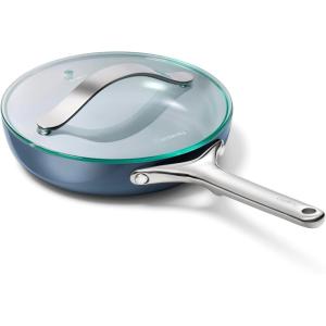 Caraway Nonstick Ceramic Mini Fry Pan With Glass Lid (1.05 qt, 8″) – Non Toxic, PTFE & PFOA Free – Oven Safe & Compatible with All Stovetops (Gas, Electric & Induction) – Cream(Navy)