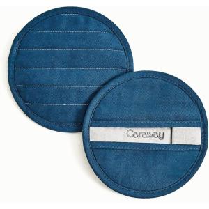 Caraway Pot Holders – 100% Organic Cotton Pot Holder – Double-Layer Stain Resistant Stitching – Resists High Heat & Low Cold Temperatures – Machine Washable – Cream(Navy)