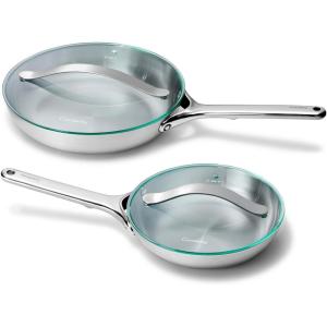 Caraway Stainless Steel Fry Pan Duo With Glass Lids