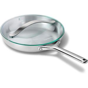 Caraway Stainless Steel Fry Pan With Glass Lid (10.5 IN) – 5-Ply Stainless Steel Pan – Oven Safe & Stovetop Agnostic – Non Toxic, PTFE & PFOA Free