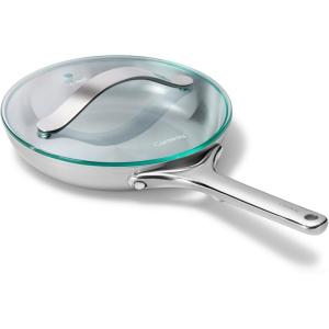 Caraway Stainless Steel Fry Pan With Glass Lid (8 IN) – 5-Ply Stainless Steel Pan – Oven Safe & Stovetop Agnostic – Non Toxic, PTFE & PFOA Free