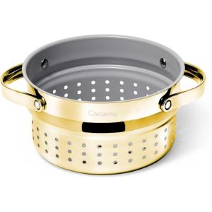 Caraway Steamer – Stainless Steel Steamer with Handles – Non Stick, Non Toxic Coating – Steam Veggies, Seafood, and More – Compatible With Our Dutch Oven or Sauce Pan – Small, 3qt – Gold(Gold)