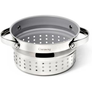 Caraway Steamer – Stainless Steel Steamer with Handles – Non Stick, Non Toxic Coating – Steam Veggies, Seafood, and More – Compatible With Our Dutch Oven or Sauce Pan – Small, 3qt – Gold(Stainless Steel)