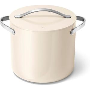Caraway Stock Pot – 12 Qt Ceramic Coated Pot With Lid – Fee From Forever Chemicals – Large Pot for Bigger Batches – Black(Cream)