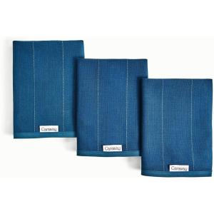 Caraway Tea Towels – Reusable Dish Towels – Made from 100% Organic Cotton – Highly Absorbent & Lint-Free – Perfect for Kitchen Cleanup or Table Setting – Extra Large Size – Cream(Navy)