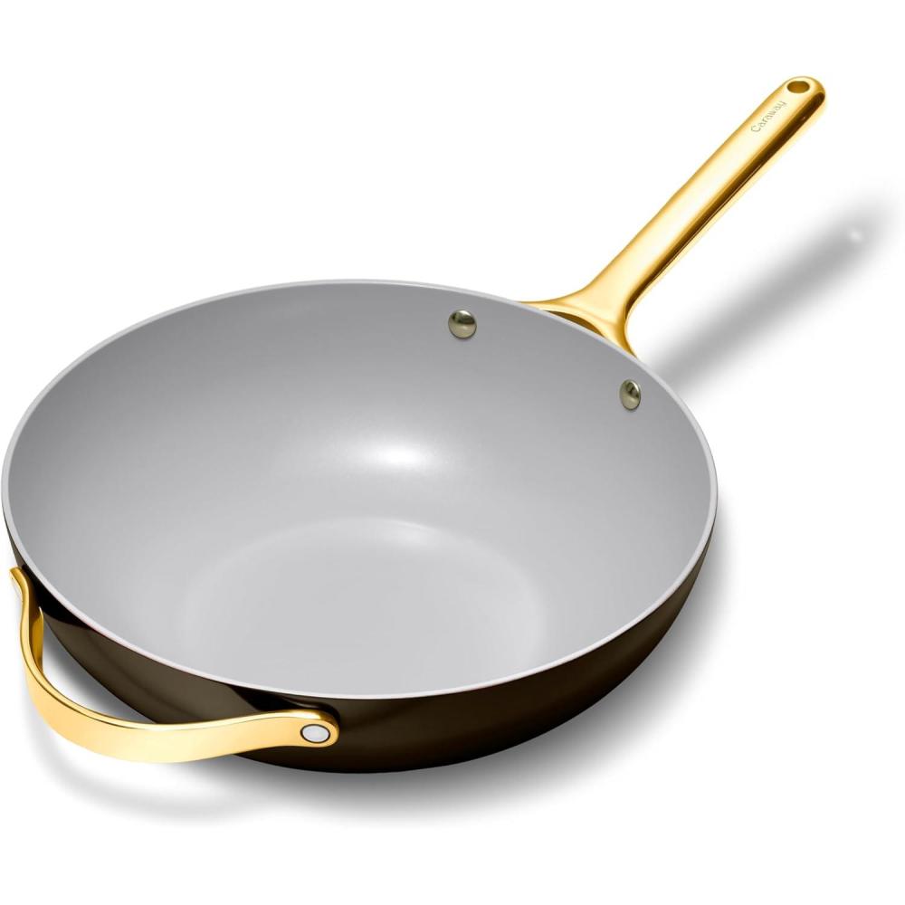imageCaraway NonStick Stir Fry Pan  12 WokInspired Pan  Free From Forever Chemicals  HighSloped Walls  Stainless Steel Handles  CreamBlack