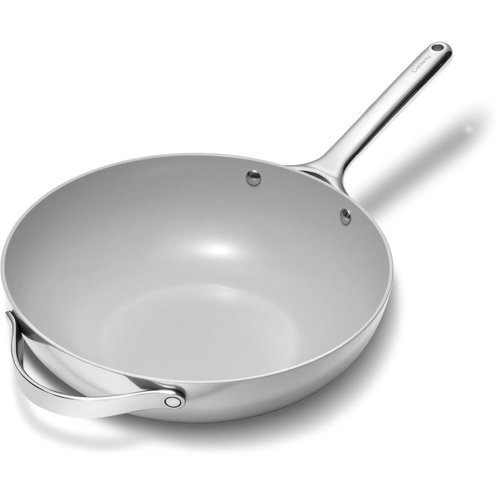 imageCaraway NonStick Stir Fry Pan  12 WokInspired Pan  Free From Forever Chemicals  HighSloped Walls  Stainless Steel Handles  CreamGray