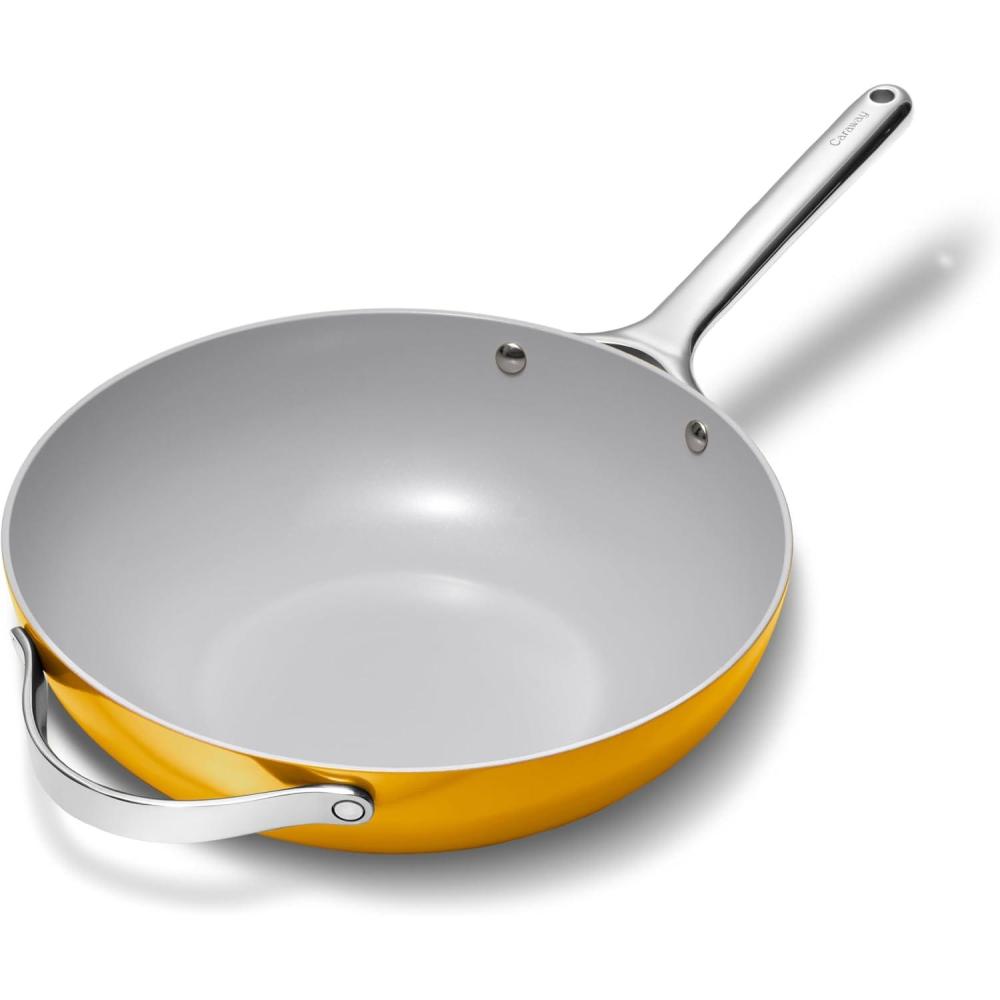 imageCaraway NonStick Stir Fry Pan  12 WokInspired Pan  Free From Forever Chemicals  HighSloped Walls  Stainless Steel Handles  CreamMarigold