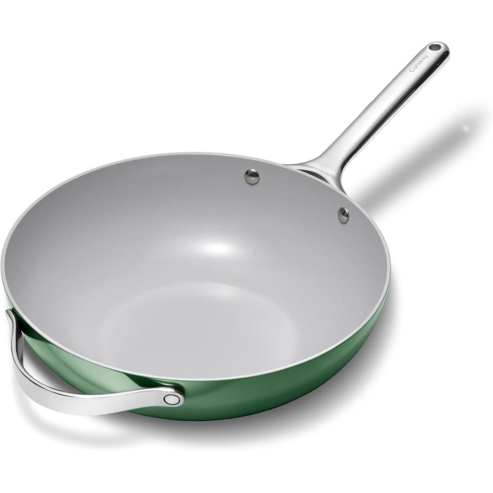 imageCaraway NonStick Stir Fry Pan  12 WokInspired Pan  Free From Forever Chemicals  HighSloped Walls  Stainless Steel Handles  CreamSage