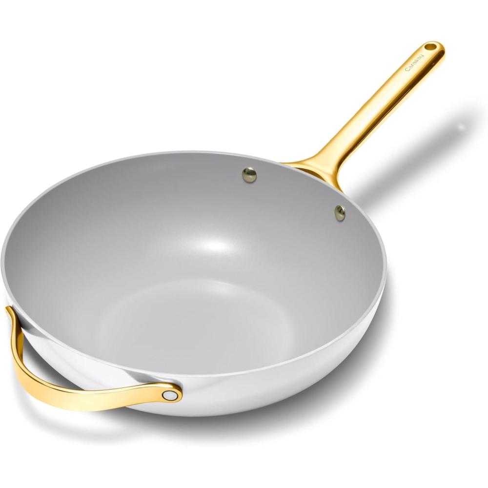 imageCaraway NonStick Stir Fry Pan 12 WokInspired Pan Free From Forever Chemicals HighSloped Walls Stainless Steel Handles CreamWhite