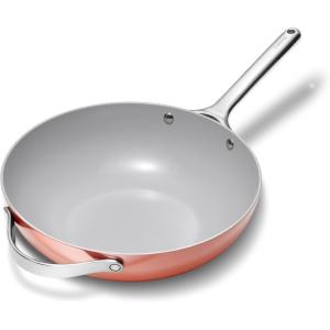 Caraway Non-Stick Stir Fry Pan – 12” Wok-Inspired Pan – Free From Forever Chemicals – High-Sloped Walls – Stainless Steel Handles – Cream(Perracotta)