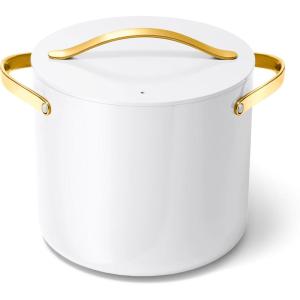 Caraway Stock Pot – 12 Qt Ceramic Coated With Lid – Free From Forever Chemicals – Large for Bigger Batches – Navy(White)