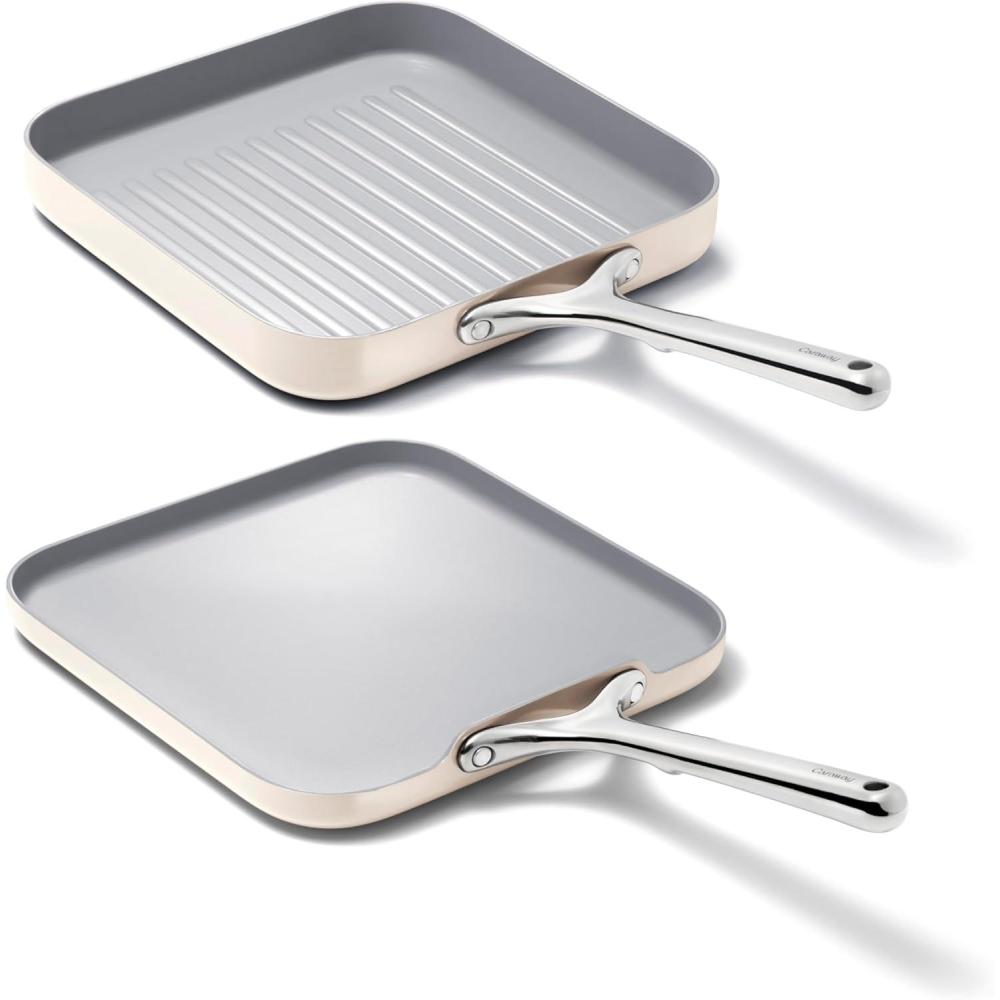 imageCaraway Griddle Pan ampamp Grill Pan Duo  NonStick Ceramic Coated  Non Toxic PTFE ampamp PFOA Free  Oven Safe ampamp Compatible with All Stovetops  CreamCream