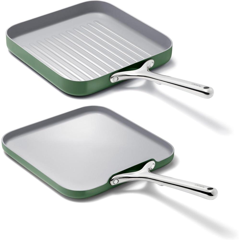 imageCaraway Griddle Pan ampamp Grill Pan Duo  NonStick Ceramic Coated  Non Toxic PTFE ampamp PFOA Free  Oven Safe ampamp Compatible with All Stovetops  CreamSage