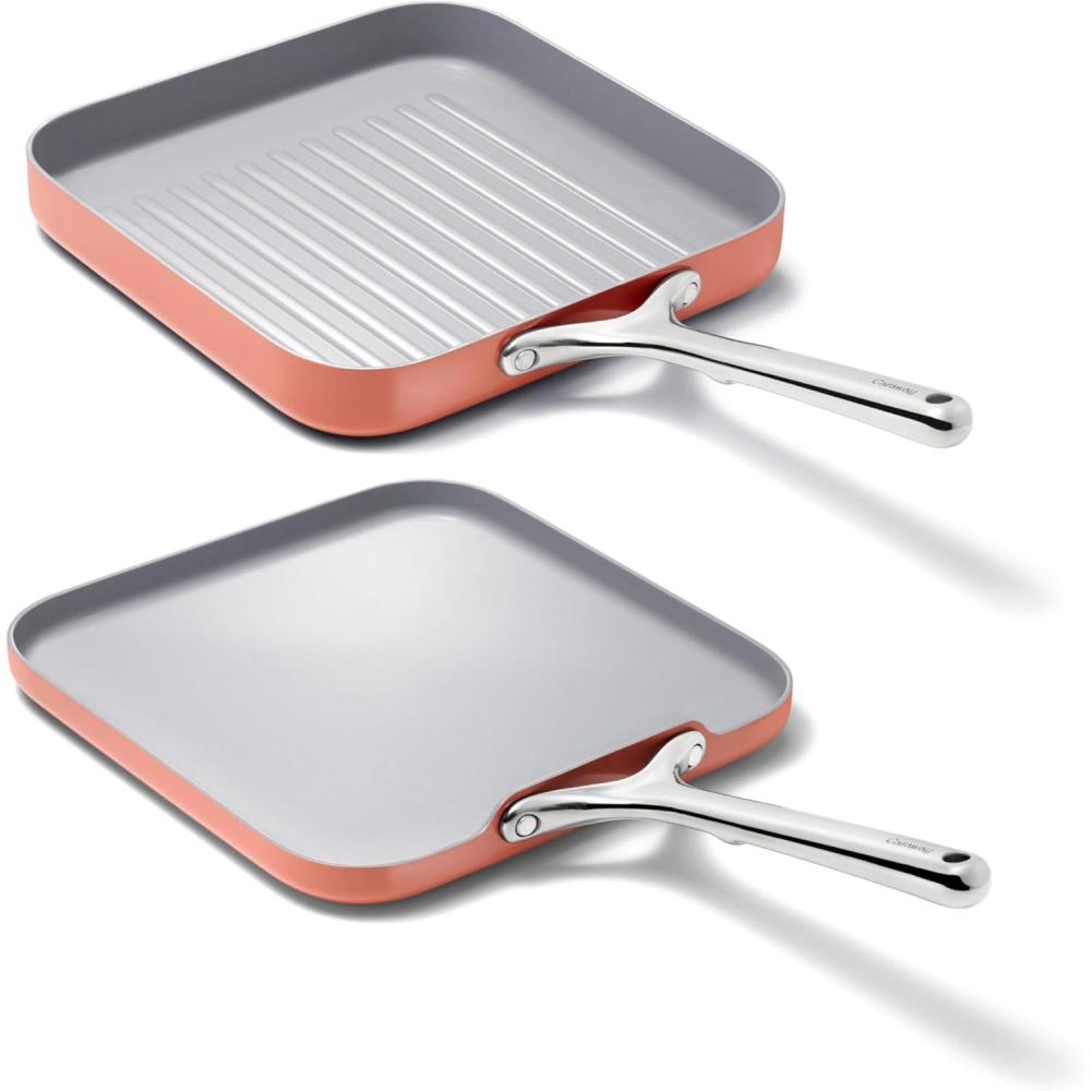 imageCaraway Griddle Pan ampamp Grill Pan Duo  NonStick Ceramic Coated  Non Toxic PTFE ampamp PFOA Free  Oven Safe ampamp Compatible with All Stovetops  CreamPerracotta