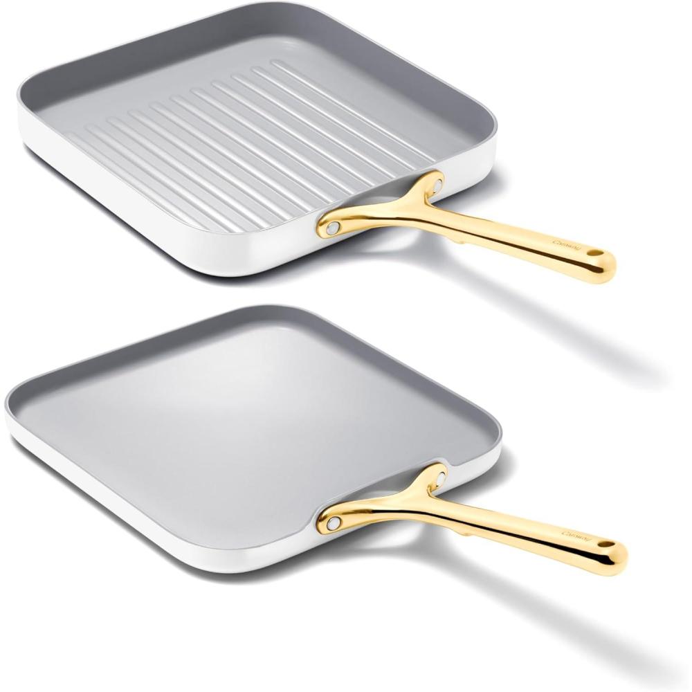 imageCaraway Griddle Pan ampamp Grill Pan Duo  NonStick Ceramic Coated  Non Toxic PTFE ampamp PFOA Free  Oven Safe ampamp Compatible with All Stovetops  CreamWhite