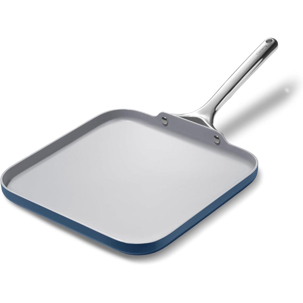 imageCaraway Square Griddle Pan  11 Square Pan  NonStick Ceramic Coated  Non Toxic PTFE ampamp PFOA Free  Oven Safe ampamp Compatible with All Stovetops  CreamNavy