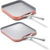 Caraway Griddle Pan & Grill Pan Duo – Non-Stick Ceramic Coated – Non Toxic, PTFE & PFOA Free – Oven Safe & Compatible with All Stovetops – Cream(Perracotta)