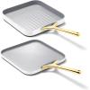Caraway Griddle Pan & Grill Pan Duo – Non-Stick Ceramic Coated – Non Toxic, PTFE & PFOA Free – Oven Safe & Compatible with All Stovetops – Cream(White)