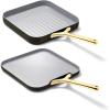 Caraway Griddle Pan & Grill Pan Duo – Non-Stick Ceramic Coated – Non Toxic, PTFE & PFOA Free – Oven Safe & Compatible with All Stovetops – Cream(Black)