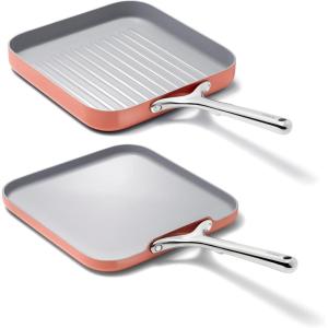 Caraway Griddle Pan & Grill Pan Duo – Non-Stick Ceramic Coated – Non Toxic, PTFE & PFOA Free – Oven Safe & Compatible with All Stovetops – Cream(Perracotta)
