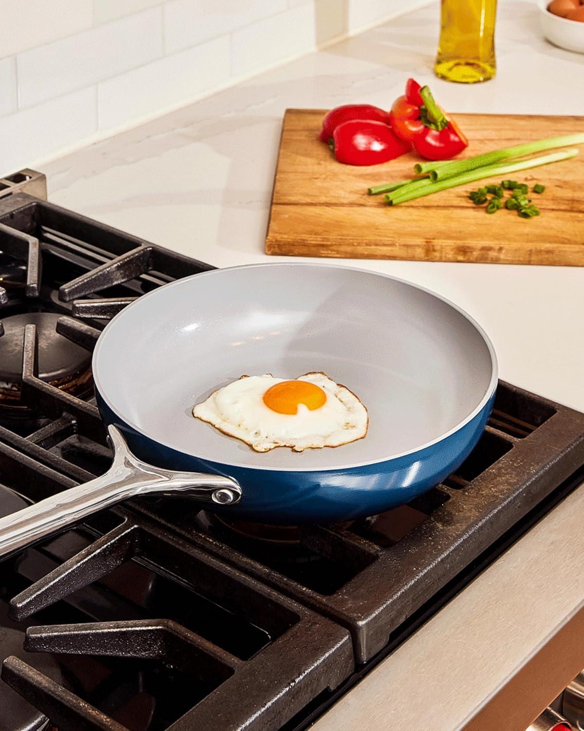 imageCaraway Fry Pan and Saut Pan Duo 105 Ceramic Frying Pan and 118 Deep Saut Pan with Lid Non Stick Non Toxic Oven Safe CreamGray