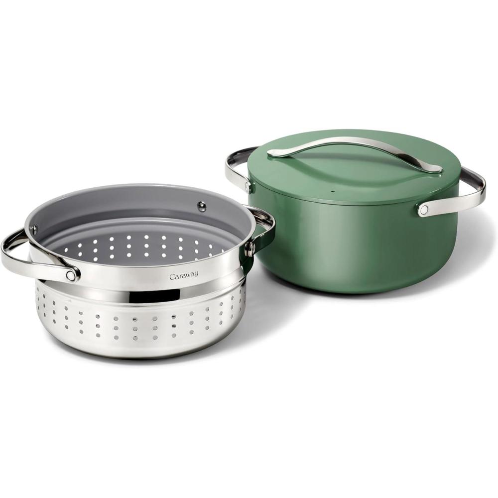 imageCaraway Nonstick Ceramic Dutch Oven Pot with Lid amp Steamer 65 qt 105  Non Toxic PTFE amp PFOA Free  Oven Safe amp Compatible with All Stovetops Gas Electric amp Induction  CreamGray