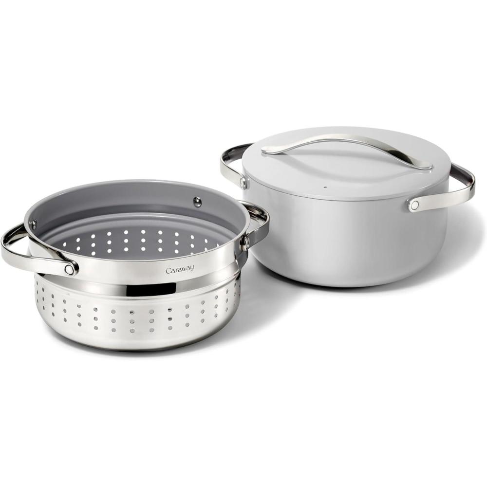 imageCaraway Nonstick Ceramic Dutch Oven Pot with Lid amp Steamer 65 qt 105  Non Toxic PTFE amp PFOA Free  Oven Safe amp Compatible with All Stovetops Gas Electric amp Induction  CreamSage