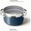 Caraway Nonstick Ceramic Dutch Oven Pot with Lid & Steamer (6.5 qt, 10.5″) – Non Toxic, PTFE & PFOA Free – Oven Safe & Compatible with All Stovetops (Gas, Electric & Induction) – Cream(Navy)