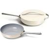 Caraway Fry Pan and Sauté Pan Duo – 10.5” Ceramic Frying Pan and 11.8” Deep Sauté Pan with Lid – Non Stick, Non Toxic, Oven Safe – Cream(Cream)