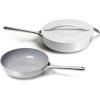 Caraway Fry Pan and Sauté Pan Duo – 10.5” Ceramic Frying Pan and 11.8” Deep Sauté Pan with Lid – Non Stick, Non Toxic, Oven Safe – Cream(Gray)