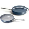 Caraway Fry Pan and Sauté Pan Duo – 10.5” Ceramic Frying Pan and 11.8” Deep Sauté Pan with Lid – Non Stick, Non Toxic, Oven Safe – Cream(Navy)
