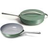 Caraway Fry Pan and Sauté Pan Duo – 10.5” Ceramic Frying Pan and 11.8” Deep Sauté Pan with Lid – Non Stick, Non Toxic, Oven Safe – Cream(Sage)