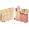 Caraway Kitchen Prep & Cutting Board Set – Kitchen Knife Set & Wooden Utensil Set & 3 Wood Cutting Boards – Non-Toxic Materials – Includes Organizers – Cream(Perracotta)