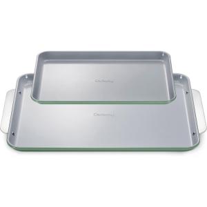 Caraway Non-Stick Ceramic Baking Sheet Trio – Naturally Slick Ceramic Coating – Non-Toxic, PTFE & PFOA Free – 18 x 13″ Large, 15 x 10″ Medium, & 9″ x 13″ Small – Cream(Sage)