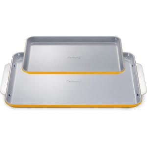 Caraway Non-Stick Ceramic Baking Sheet Trio – Naturally Slick Ceramic Coating – Non-Toxic, PTFE & PFOA Free – 18 x 13″ Large, 15 x 10″ Medium, & 9″ x 13″ Small – Cream(Marigold)