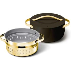 Caraway Nonstick Ceramic Dutch Oven Pot with Lid & Steamer (6.5 qt, 10.5″) – Non Toxic, PTFE & PFOA Free – Oven Safe & Compatible with All Stovetops (Gas, Electric & Induction) – Cream(Black)