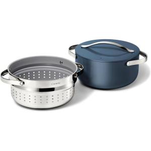 Caraway Nonstick Ceramic Dutch Oven Pot with Lid & Steamer (6.5 qt, 10.5″) – Non Toxic, PTFE & PFOA Free – Oven Safe & Compatible with All Stovetops (Gas, Electric & Induction) – Cream(Navy)
