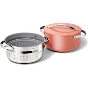 Caraway Nonstick Ceramic Dutch Oven Pot with Lid & Steamer (6.5 qt, 10.5″) – Non Toxic, PTFE & PFOA Free – Oven Safe & Compatible with All Stovetops (Gas, Electric & Induction) – Cream(Perracotta)