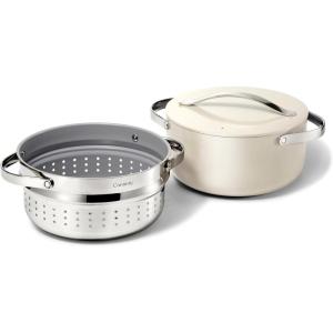 Caraway Nonstick Ceramic Dutch Oven Pot with Lid & Steamer (6.5 qt, 10.5″) – Non Toxic, PTFE & PFOA Free – Oven Safe & Compatible with All Stovetops (Gas, Electric & Induction) – Cream(Cream)